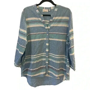 Habitat striped button front beachy coastal large